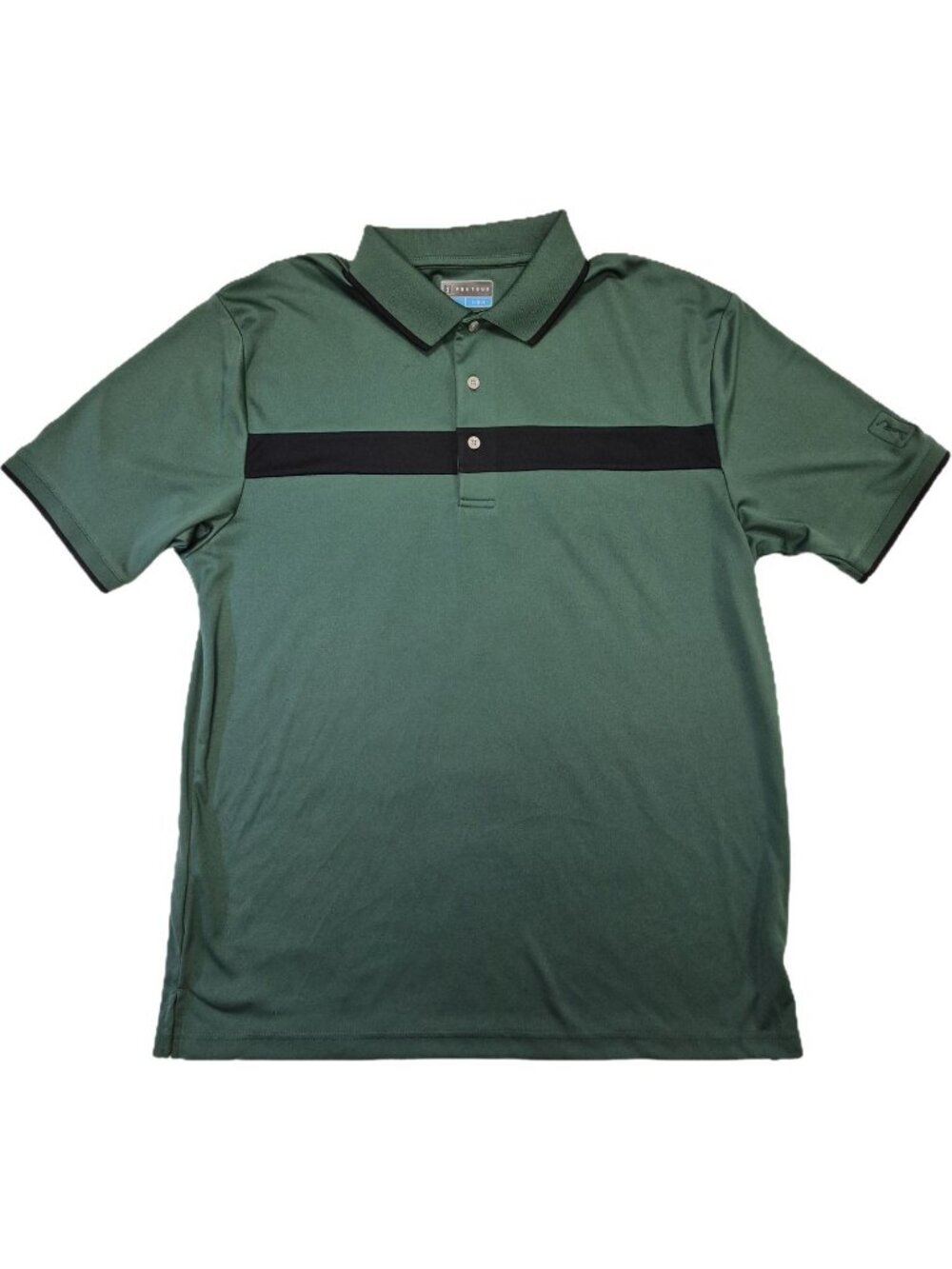 PGA Tour Men's Large L Forest Green Golf Polo Shirt Black Stripe Short Sleeve